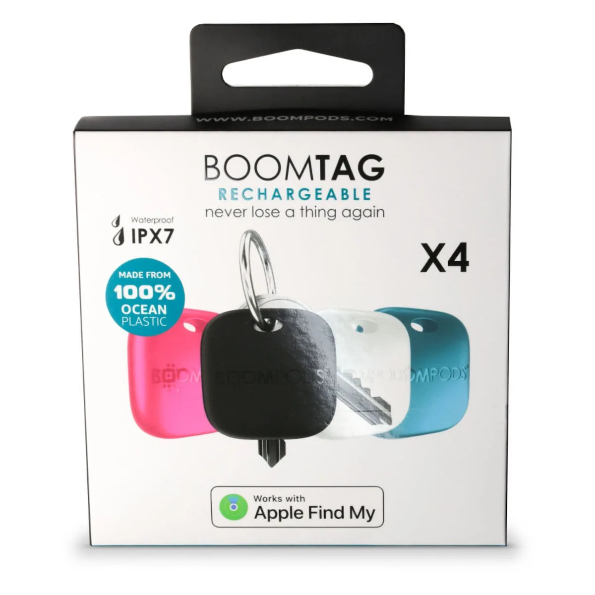 20241104163238_boompods_boomtag_bluetooth_tracker_se_mayro_chroma Boompods BoomTag Rechargeable Apple Find My Black, Blue, White, Pink 4τμχ - Image 1