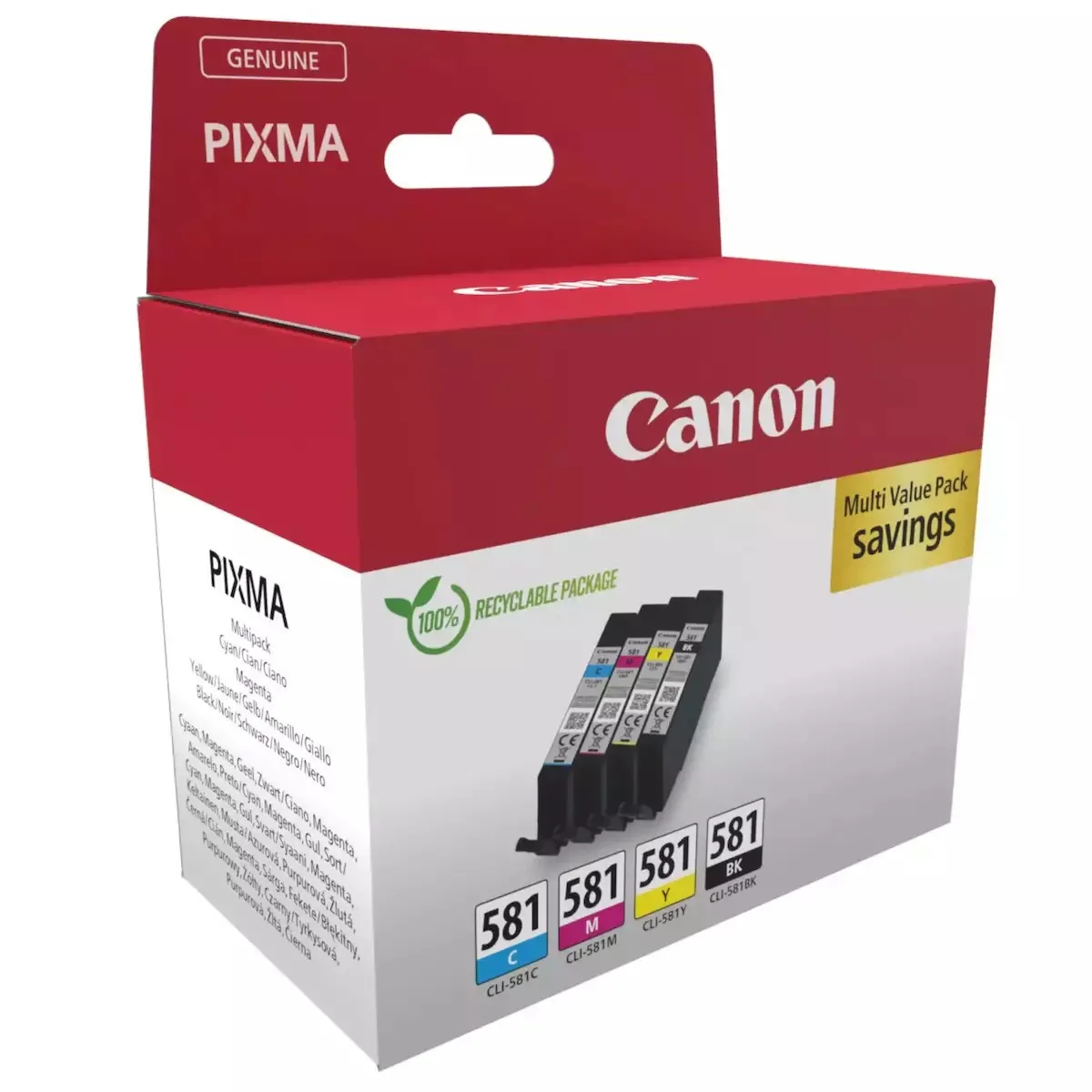 Canon CLI-581 Γνήσιο Πακέτο 4 Μελανιών Εκτυπωτή InkJet Κίτρινο / Κυανό / Ματζέντα / Μαύρο (2103C007) - Image 1