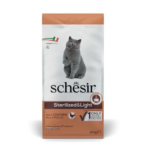 Schesir Sterilized & Light Ξηρά Τροφή Διαίτης, χωρίς Γλουτένη για Ενήλικες Στειρωμένες Γάτες με Κοτόπουλο 10kg - Image 1