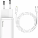 Baseus Φορτιστής με Θύρα USB-C και Καλώδιο USB-C - Lightning 20W Power Delivery Λευκός (Super Si)