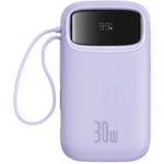 Baseus QPow 2 Power Bank 20000mAh 30W με Θύρα USB-A και 2 Θύρες USB-C Μωβ