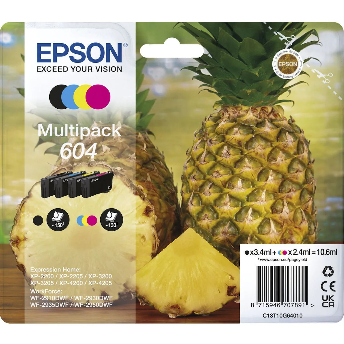 Epson 604 Γνήσιο Πακέτο 4 Μελανιών Εκτυπωτή InkJet Κίτρινο / Κυανό / Ματζέντα / Μαύρο (C13T10G64010) - Image 1
