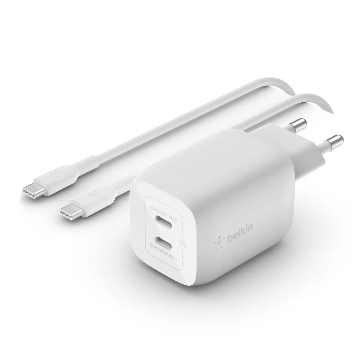 Belkin Φορτιστής GaN με 2 Θύρες USB-C και Καλώδιο USB-C 65W Power Delivery Λευκός (WCH013VF2MWH-B6) - Image 1