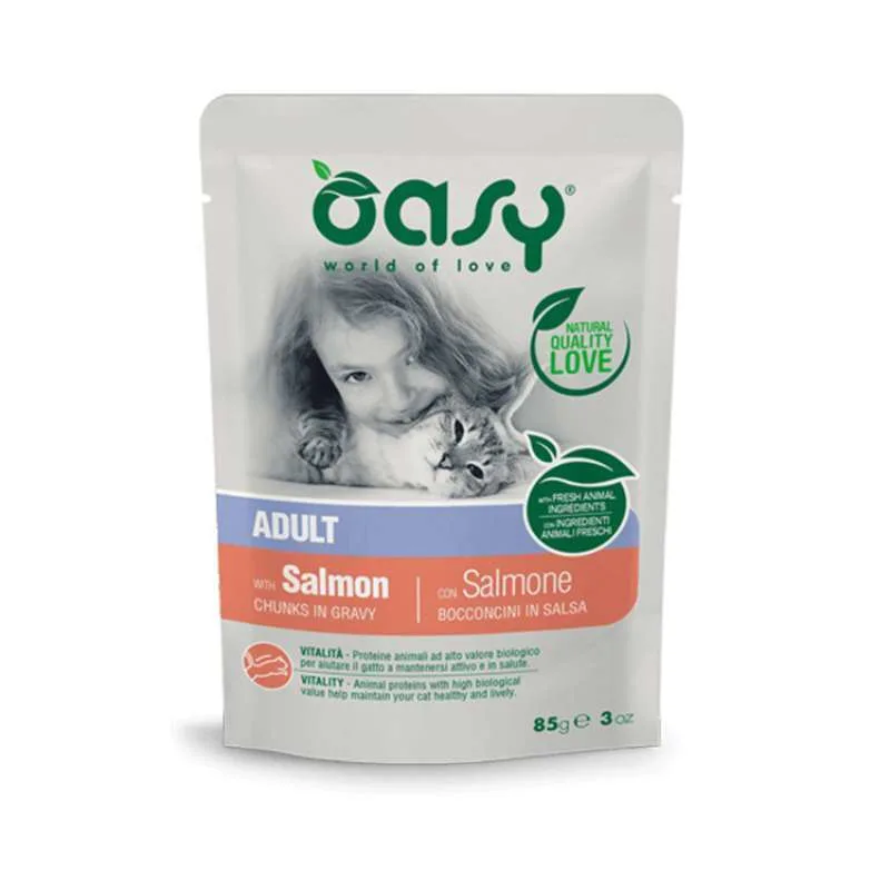 Oasy Chunks In Gravy Υγρή Τροφή για Ενήλικες Γάτες σε Φακελάκι με Σολομό 85gr 00021 - Image 1