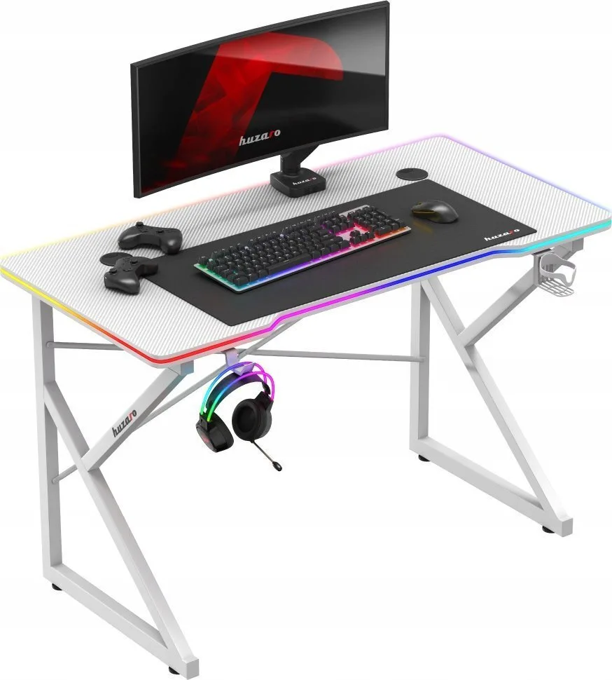 Γραφείο Gaming Hero Ξύλινο Rgb White με Μεταλλικά Πόδια & LED 120x60x75εκ. - Image 1