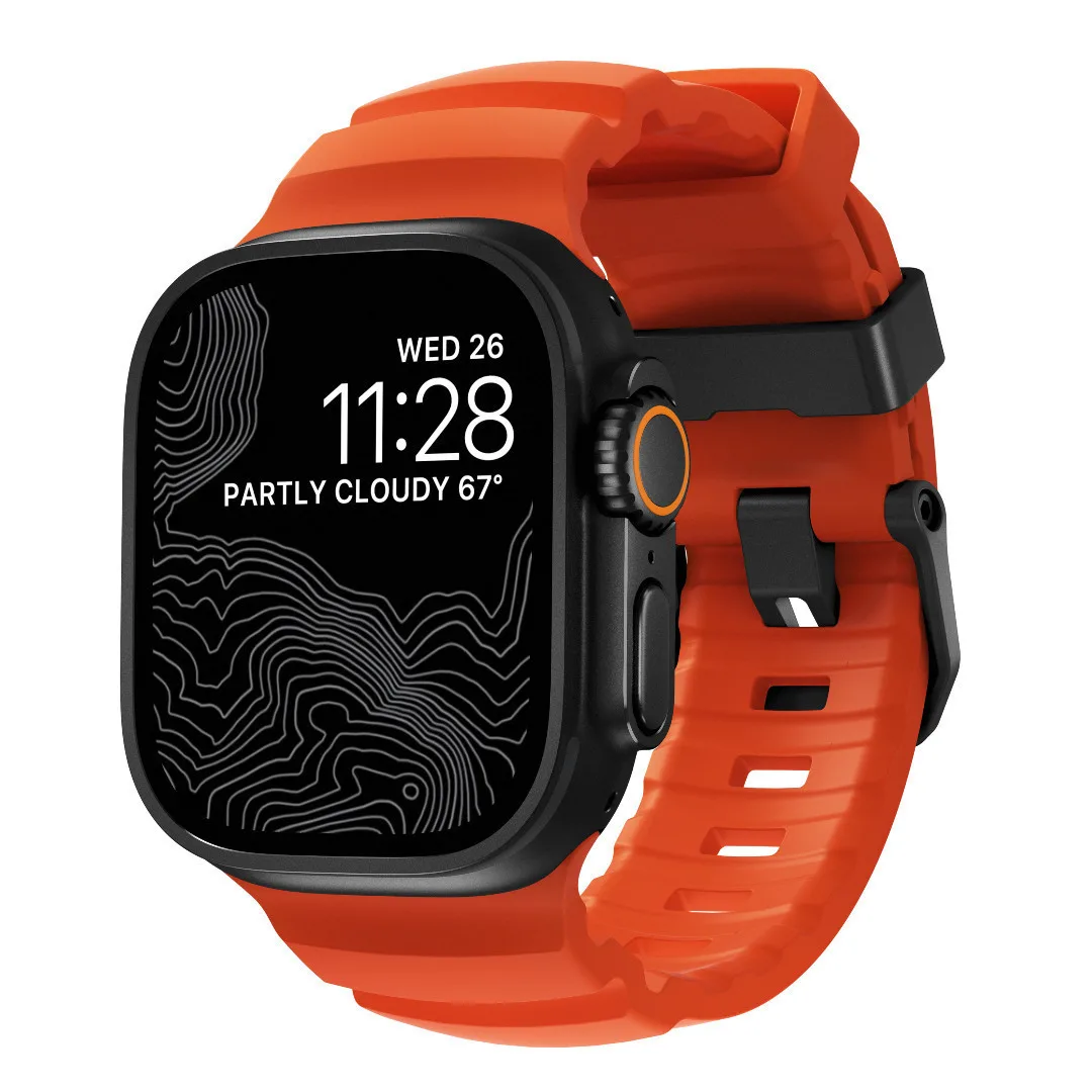 Nomad Rocky Point Sport Band Fkm Rubber Strap Αδιαβροχο Apple Watch Series 4 5 6 Se 8 9 & Ultra 1/2 Apple Series 10 46mm 42 44 45 46 49mm Magma Πορτοκαλι Μαυρο Nm014865858 - Image 1