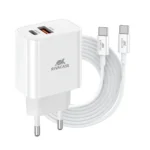 Rivacase Φορτιστής με Θύρα USB-A και Θύρα USB-C και Καλώδιο USB-C - USB-C 20W Power Delivery / Quick Charge 3.0 Λευκός (PS4102)