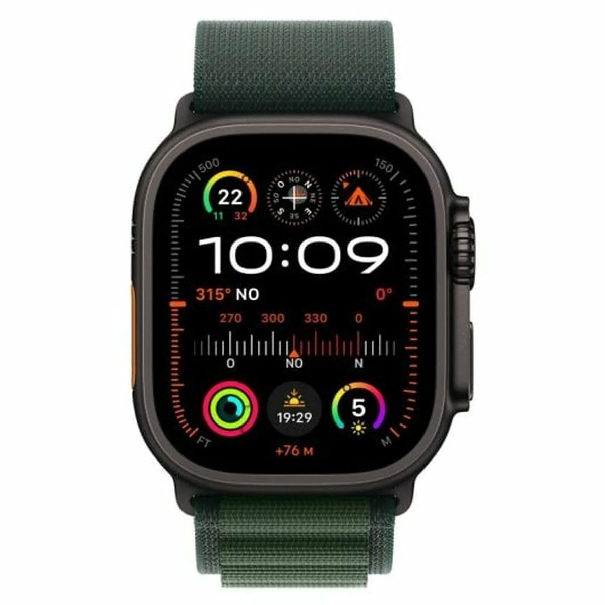 Apple Watch Ultra 2 2024 Titanium 49mm Αδιάβροχο με eSIM και Παλμογράφο (Black με Green Alpine Loop - Small) - Image 1