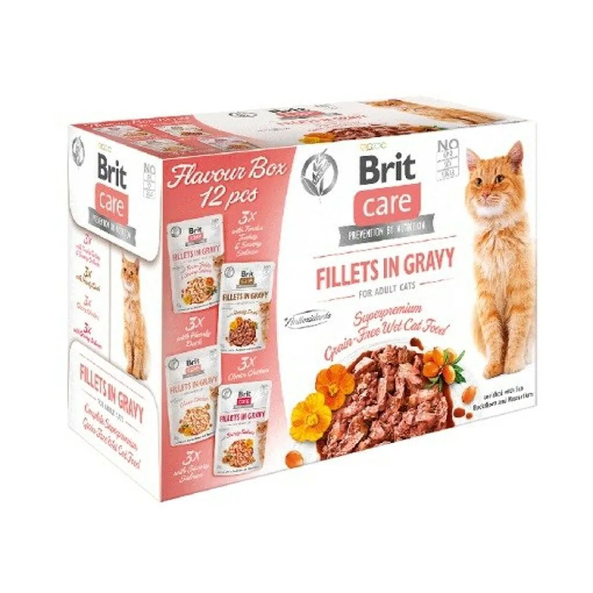 Brit Care Fillets In Gravy Υγρή Τροφή για Ενήλικες Γάτες σε Φακελάκι με Σολομό, Πάπια, Γαλοπούλα, Κοτόπουλο, Κρέας, Συκώτι, Ψάρια και Κουνέλι χωρίς Γλουτένη 12x85gr 299023 - Image 1