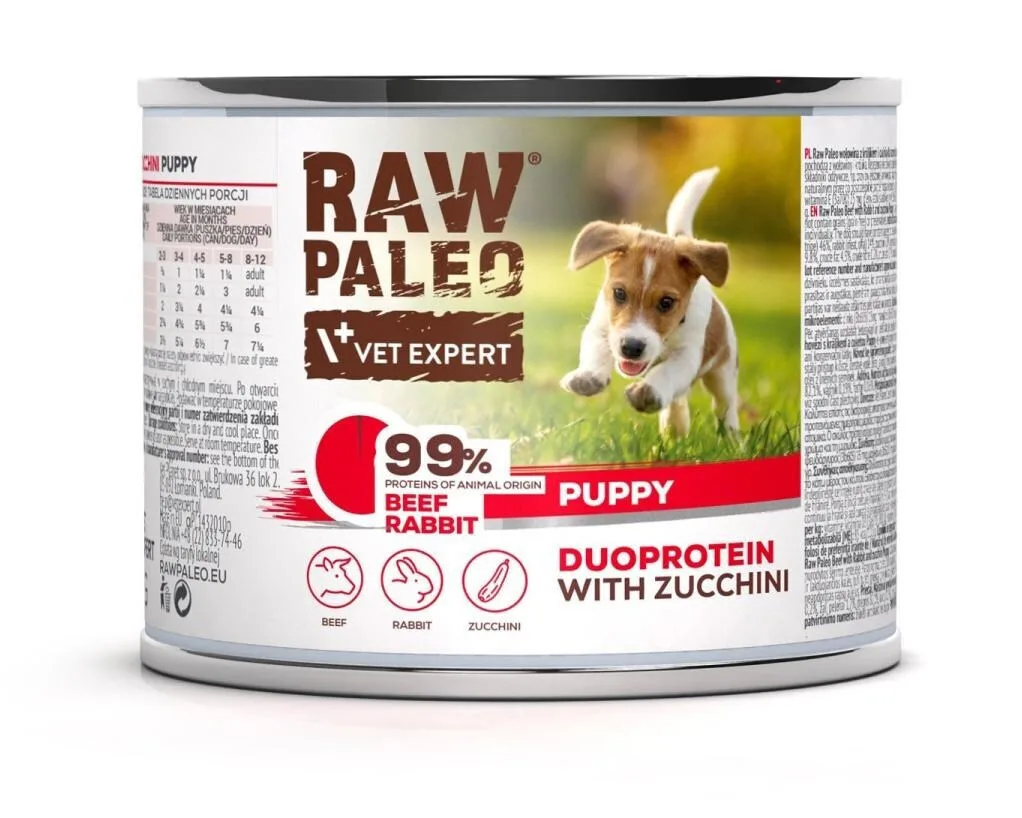 VetExpert Raw Paleo Υγρή Τροφή για Κουτάβια σε Κονσέρβα με Βοδινό, Κουνέλι και Κρέας χωρίς Σιτηρά & Γλουτένη 200gr - Image 1