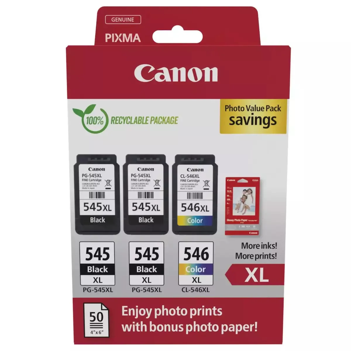 Canon PG-545 XL x2 / CL-546 XL Γνήσιο Photo Value Pack με 3 Μελάνια Εκτυπωτή InkJet Photo Μαύρο / Πολλαπλό (Color) (8286B015) - Image 1
