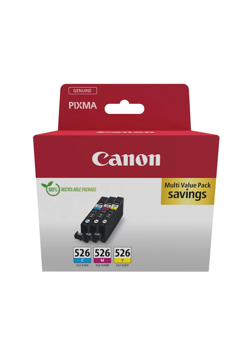 Canon CLI-526 Γνήσιο Πακέτο 3 Μελανιών Εκτυπωτή InkJet Κίτρινο / Κυανό / Ματζέντα (4541B019) - Image 1