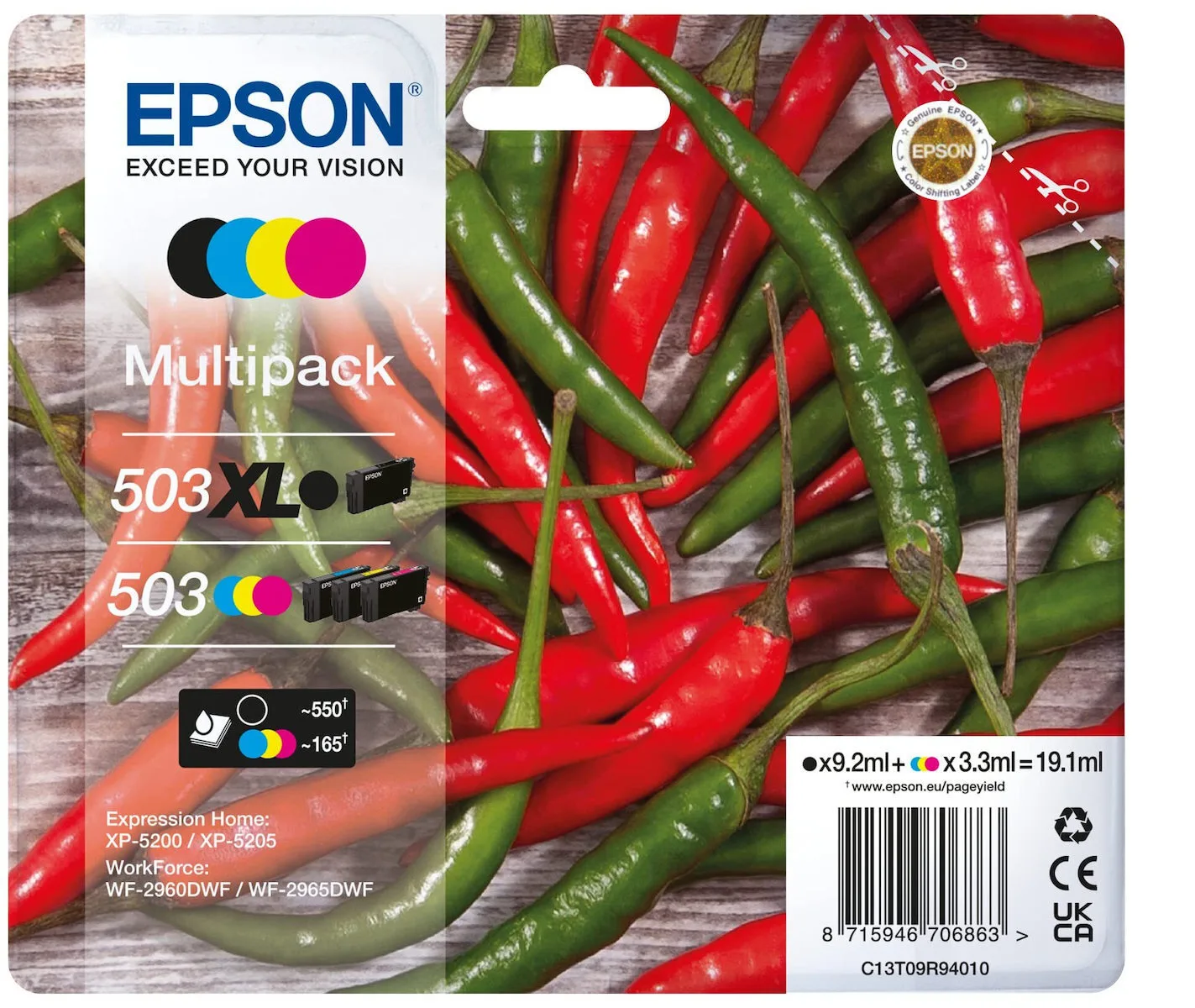 Epson 503XL/503 Γνήσιο Πακέτο 4 Μελανιών Εκτυπωτή InkJet Κίτρινο / Κυανό / Ματζέντα / Μαύρο (C13T09R94010) - Image 1
