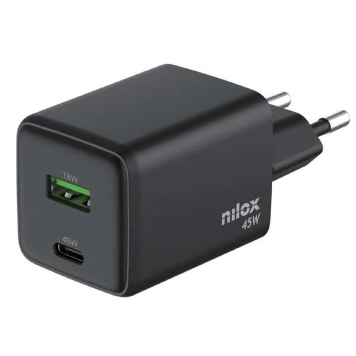 Nilox Φορτιστής Χωρίς Καλώδιο με Θύρα USB-A και Θύρα USB-C 45W Μαύρος (NXGANUSBC45) - Image 1