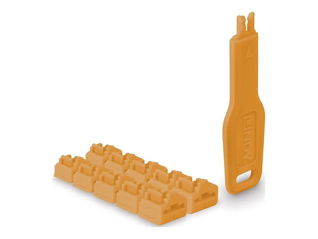 20250120114619_b236f80b Port Locks Lindy Rj45 Orange 10 Pcs + 1 Key - Image 1