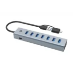 Conceptronic USB 3.0 Hub 7 Θυρών με σύνδεση USB-A / USB-C & Θύρα Φόρτισης και Εξωτερική Παροχή Ρεύματος Ασημί (HUBBIES21GP)