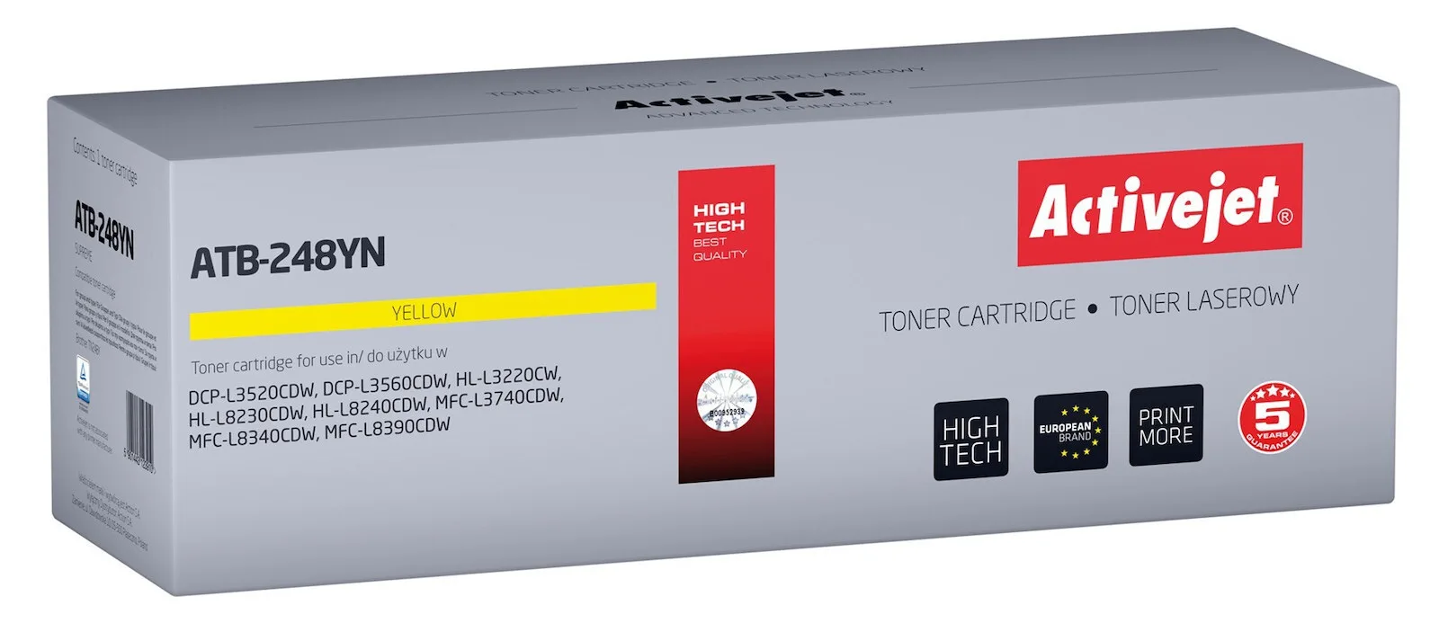 Active Jet Συμβατό Toner για Laser Εκτυπωτή Brother TN248Y 1000 Σελίδων Κίτρινο (ATB-248YN) - Image 1