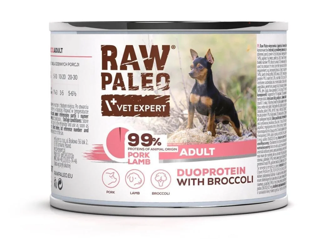 VetExpert Raw Paleo Υγρή Τροφή Σκύλων σε Κονσέρβα με Χοιρινό και Αρνί χωρίς Σιτηρά & Γλουτένη 200gr - Image 1
