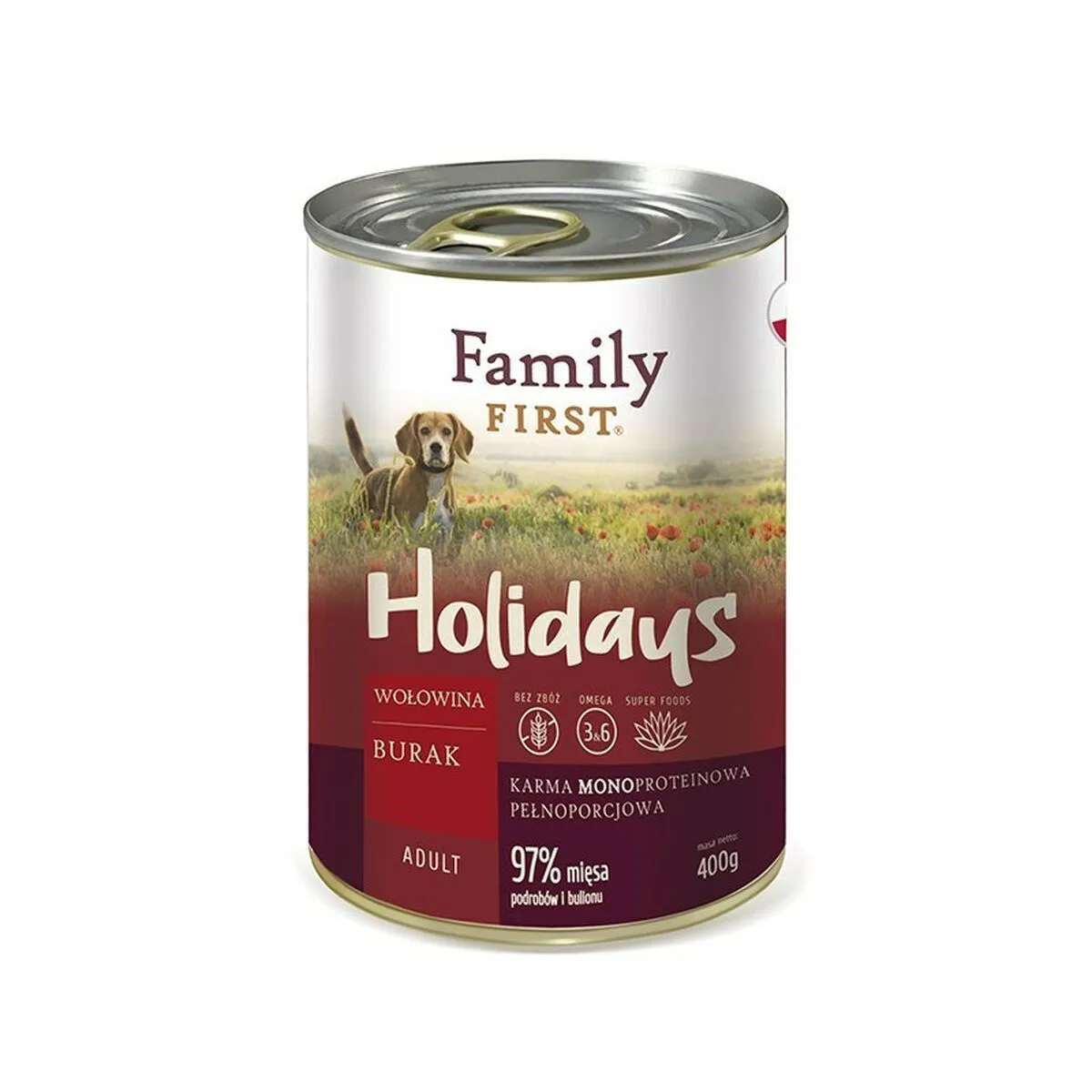 Family First Holidays Υγρή Τροφή Σκύλων σε Κονσέρβα με Βοδινό χωρίς Γλουτένη 400gr FF-19015 - Image 1