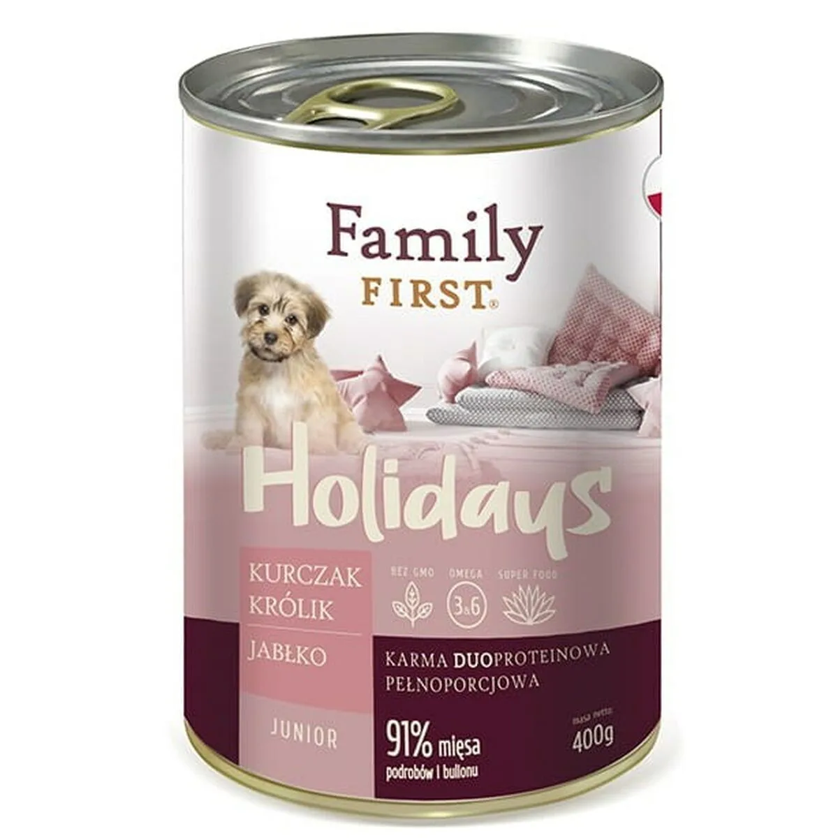 Family First Holidays Υγρή Τροφή για Κουτάβια σε Κονσέρβα με Κοτόπουλο και Κουνέλι χωρίς Γλουτένη 400gr FF-19080 - Image 1