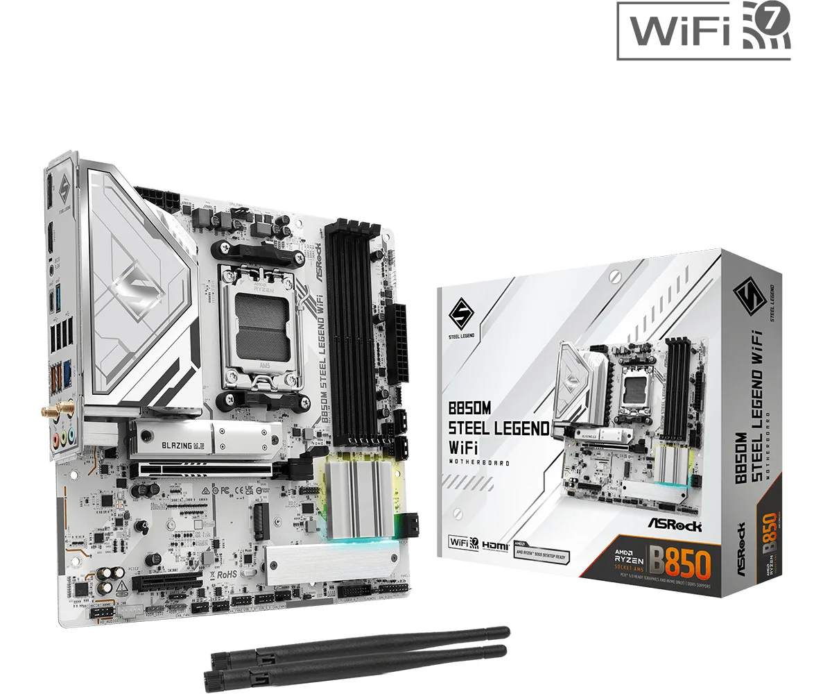 ASRock B850M Steel Legend WiFi Motherboard Micro ATX με AMD AM5 Socket 90-MXBS20-A0UAYZ - Image 1