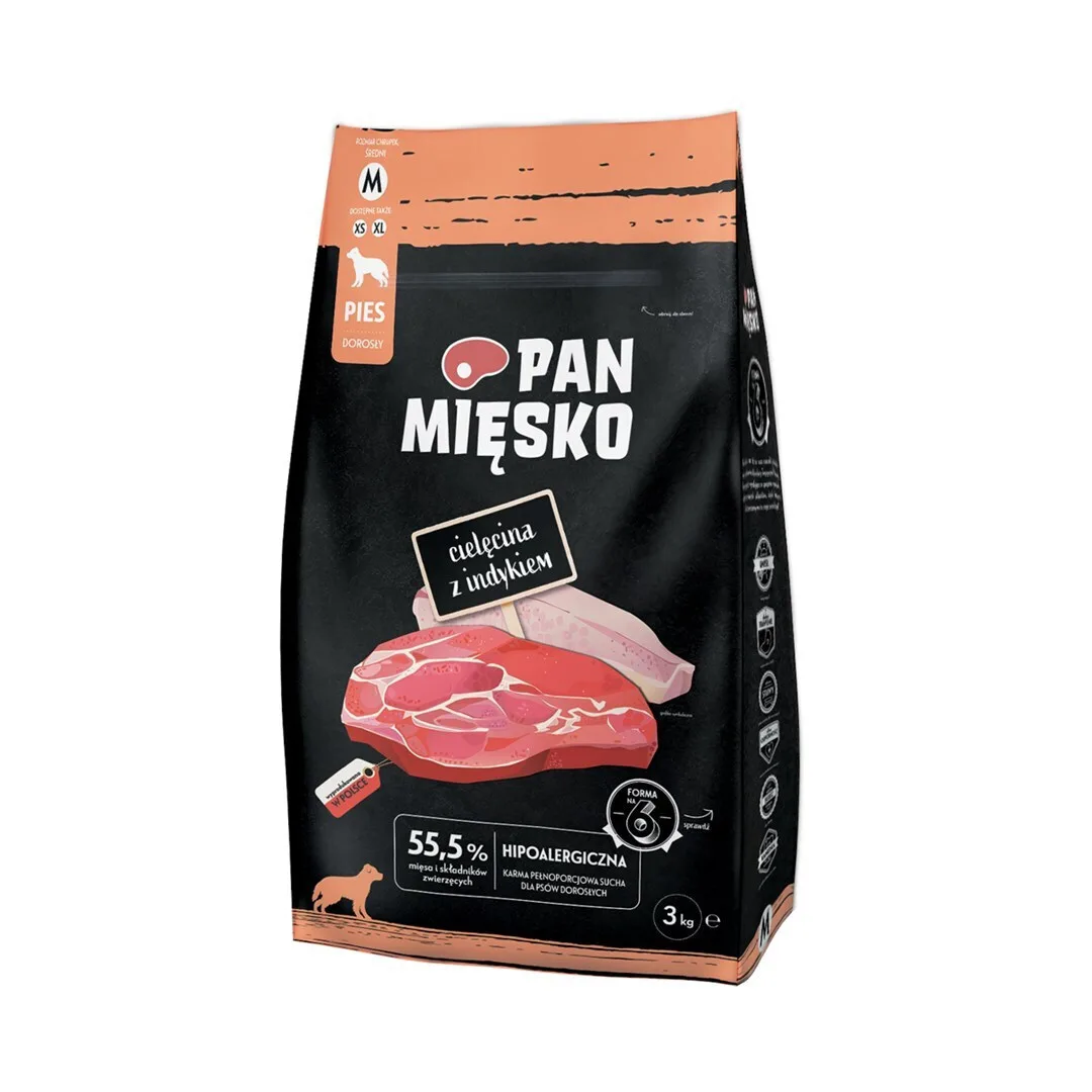 Pan Miesko 3kg Ξηρά Τροφή χωρίς Γλουτένη για Ενήλικους Σκύλους Μεσαίων Φυλών με Κρέας και Γαλοπούλα - Image 1