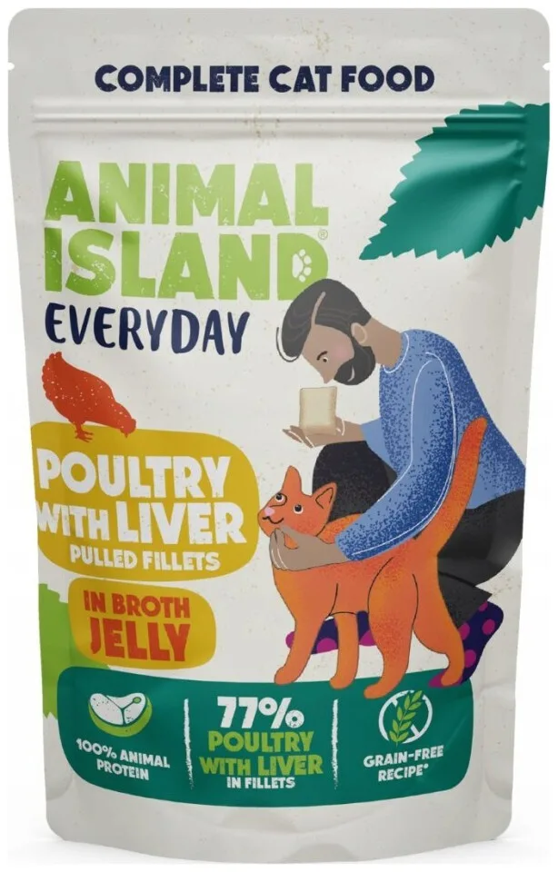 20250212100818_5a11b6ef Animal Island Υγρή Τροφή για Γάτες σε Φακελάκι με Πουλερικά και Συκώτι 12x85gr - Image 1