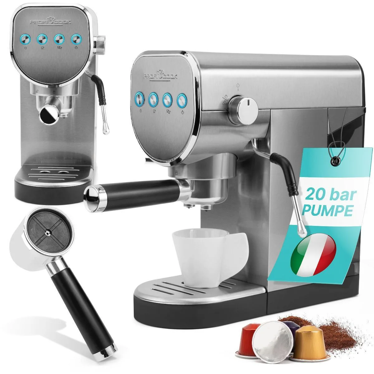 Profi Cook PC-ES-KA1265 Μηχανή Espresso 1360W Πίεσης 20bar Γκρι - Image 1