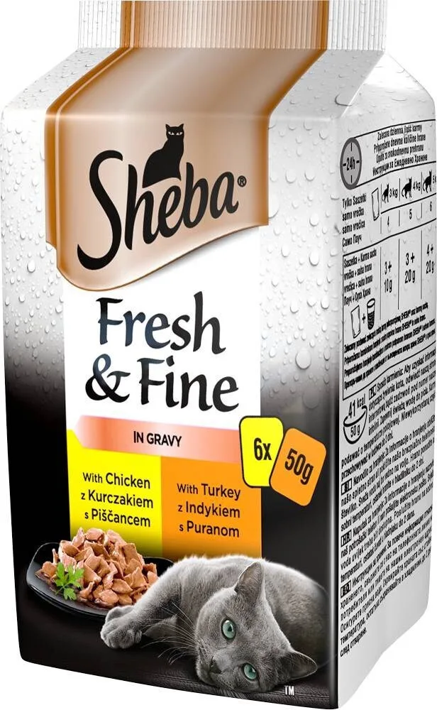 Sheba Fresh & Fine Mini Υγρή Τροφή για Γάτες σε Φακελάκι με Ψάρια, Κοτόπουλο και Πουλερικά 6x50gr - Image 1
