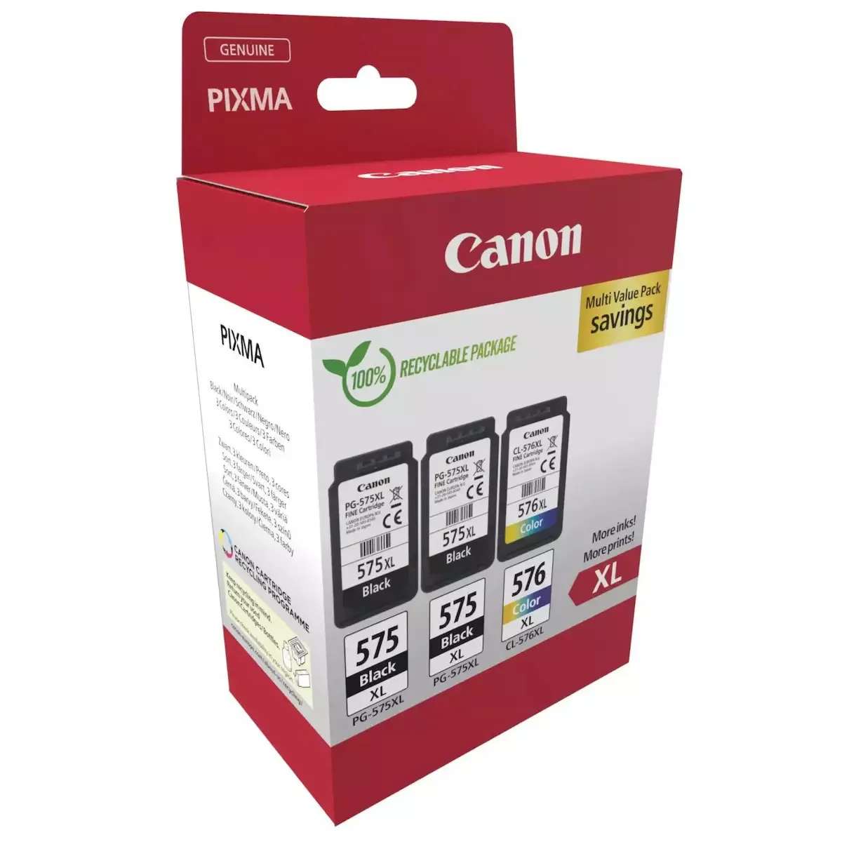 Canon PG-575 XL x2 Γνήσιο Πακέτο 3 Μελανιών Εκτυπωτή InkJet Μαύρο / Πολλαπλό (Color) (5437C004) - Image 1