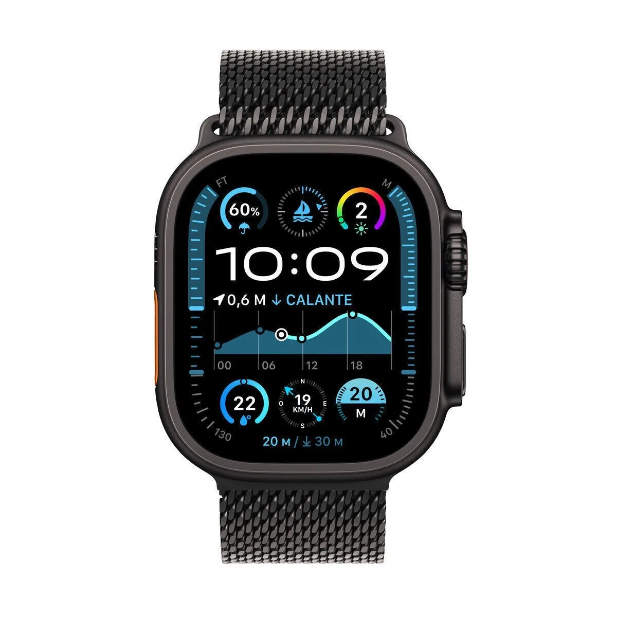 Apple Watch Ultra 2 2024 Titanium 49mm Αδιάβροχο με eSIM και Παλμογράφο (Black με Black Titanium Milanese Loop - Medium) - Image 1
