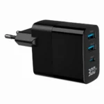 Gembird Φορτιστής Χωρίς Καλώδιο GaN με 2 Θύρες USB-A και Θύρα USB-C 30W Power Delivery / Quick Charge 3.0 Μαύρος (TA-UC-PDQC30LCD-BK-02)