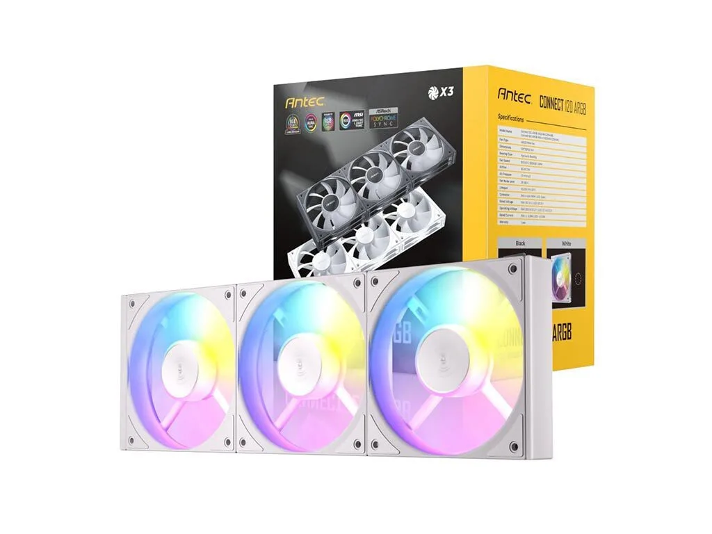 Antec C120 Case Fan με ARGB Φωτισμό και Σύνδεση 3-Pin / 4-Pin PWM 3τμχ Λευκό - Image 1