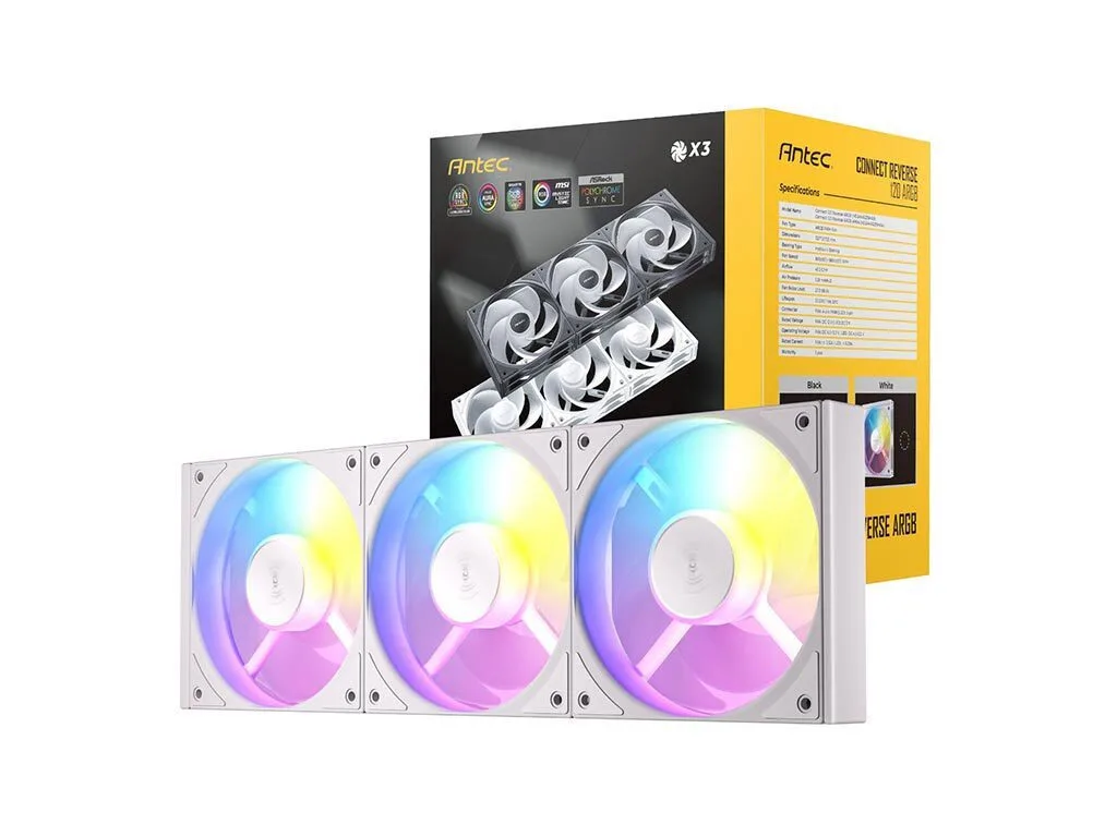 Antec C120R Case Fan με ARGB Φωτισμό και Σύνδεση 3-Pin / 4-Pin PWM 3τμχ Λευκό - Image 1