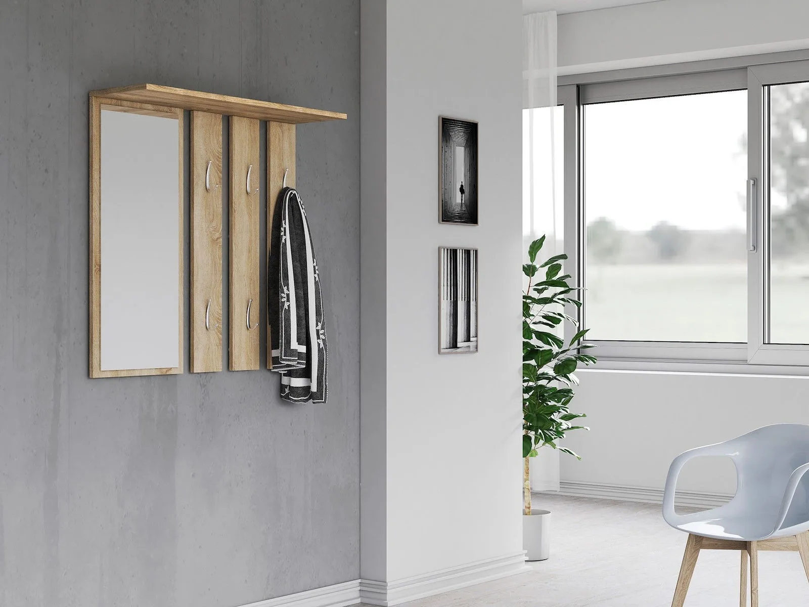 20250430160611_topeshop_kremastra_toichou_xylini_6_theseon_oak_85x15x82cm Topeshop Κρεμάστρα Τοίχου Ξύλινη 6 Θέσεων Oak 85x15x82cm - Image 1