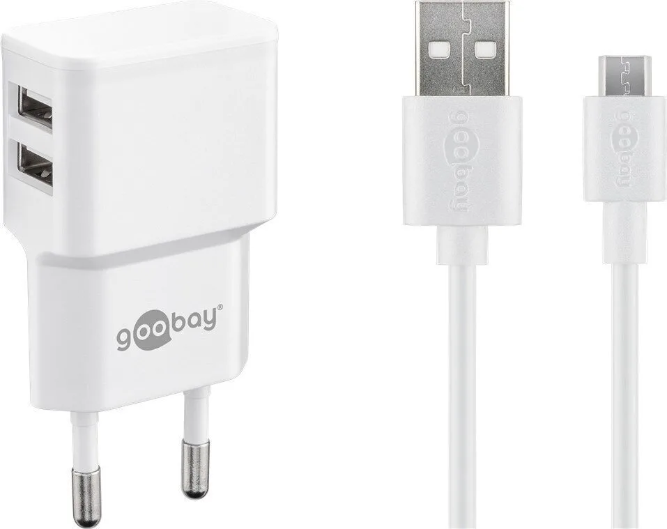 20250502095945_goobay_fortistis_me_2_thyres_usb_a_kai_kalodio_micro_usb_12w_leykos_44985 Goobay Φορτιστής με 2 Θύρες USB-A και Καλώδιο micro USB 12W Λευκός (44985) - Image 1