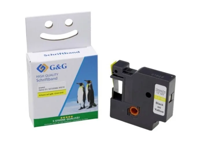 G&G Ταινία Ετικετογράφου 1m x 12mm RL-D-45018P-BK/YE-12MM7M - Image 1