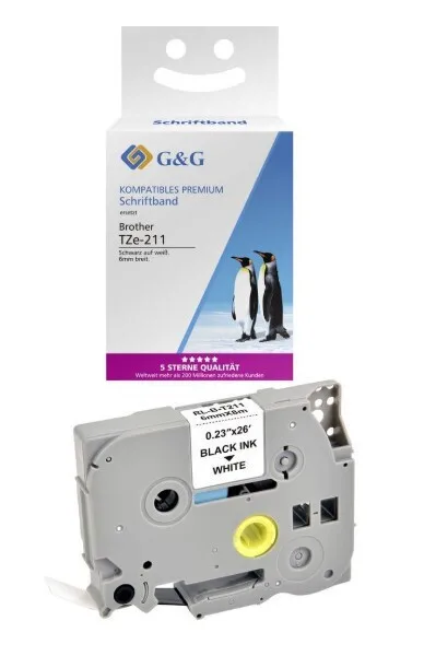G&G Ταινία Ετικετογράφου 8m x 6mm RL-B-T211P-BK/WT-6MM8M - Image 1