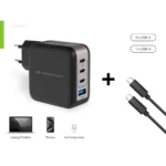 Conceptronic Φορτιστής GaN με Θύρα USB-A και 3 Θύρες USB-C και Καλώδιο USB-C - USB-C 100W Power Delivery / Quick Charge 3.0 Μαύρος (ALTHEA18B)