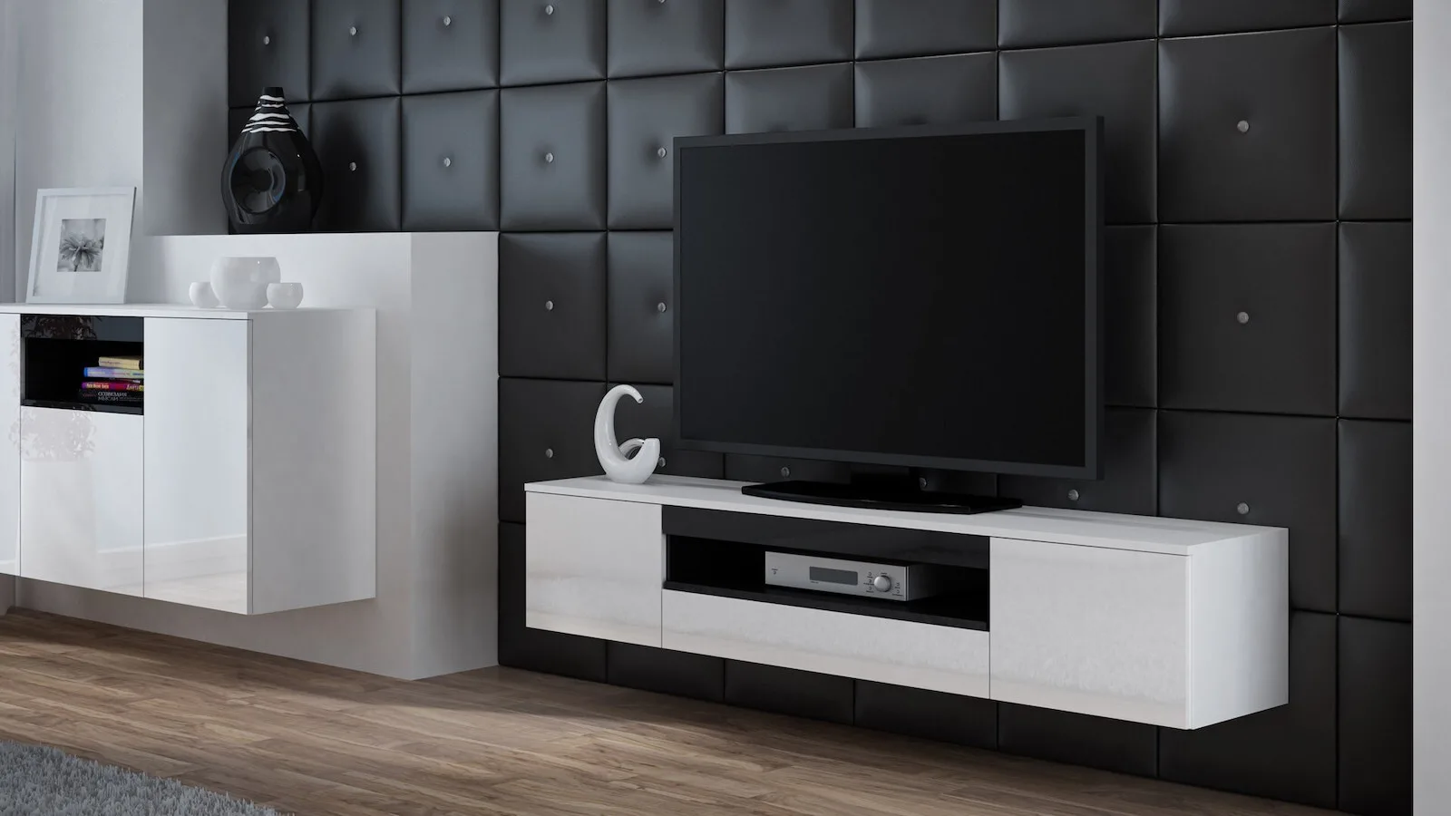Viva White / White Gloss + Black Μ180xΠ40xΥ37cm - Image 1