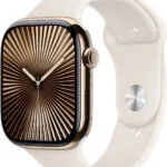 Apple Watch Series 10 Cellular Titanium 42mm Αδιάβροχο με eSIM και Παλμογράφο (Gold Titanium με Starlight Sport Band - M/L)