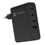 Natec Φορτιστής Χωρίς Καλώδιο GaN με Θύρα USB-A και 3 Θύρες USB-C 100W Power Delivery / Quick Charge 3.0 Μαύρος (Ribera)