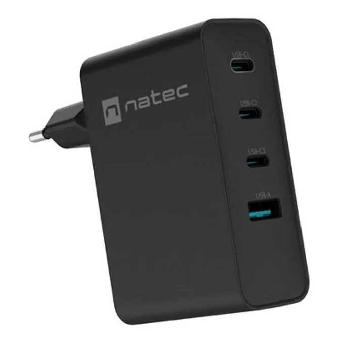 Natec Φορτιστής Χωρίς Καλώδιο GaN με Θύρα USB-A και 3 Θύρες USB-C 100W Power Delivery / Quick Charge 3.0 Μαύρος (Ribera) - Image 1
