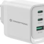 Conceptronic Φορτιστής Χωρίς Καλώδιο GaN με Θύρα USB-A και 2 Θύρες USB-C 65W Power Delivery / Quick Charge 3.0 Λευκός (ALTHEA21W65)