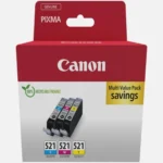 Canon CLI-521 Γνήσιο Πακέτο 3 Μελανιών Εκτυπωτή InkJet Κίτρινο / Κυανό / Ματζέντα (2934B015)
