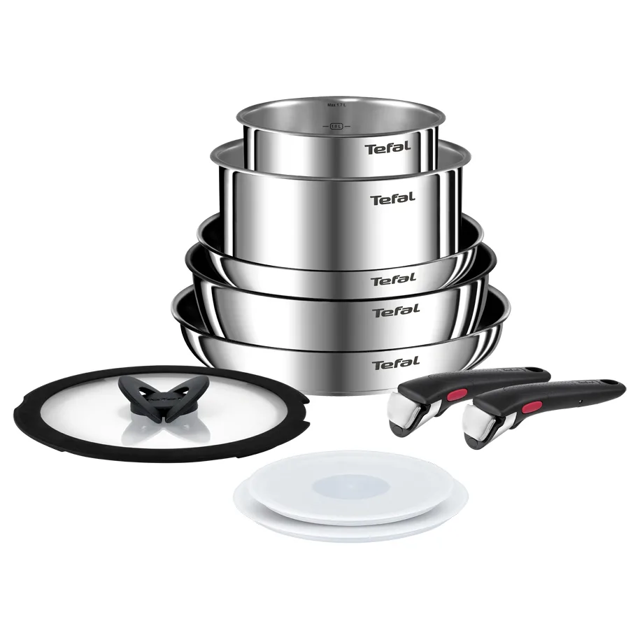Tefal Ingenio Emotion Σετ Μαγειρικά Σκεύη από Ανοξείδωτο Ατσάλι Silver L897SA74 10τμχ - Image 1