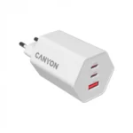 Canyon Φορτιστής Χωρίς Καλώδιο GaN με Θύρα USB-A και 2 Θύρες USB-C 65W Power Delivery Λευκός (CND-CHAHEX65W)