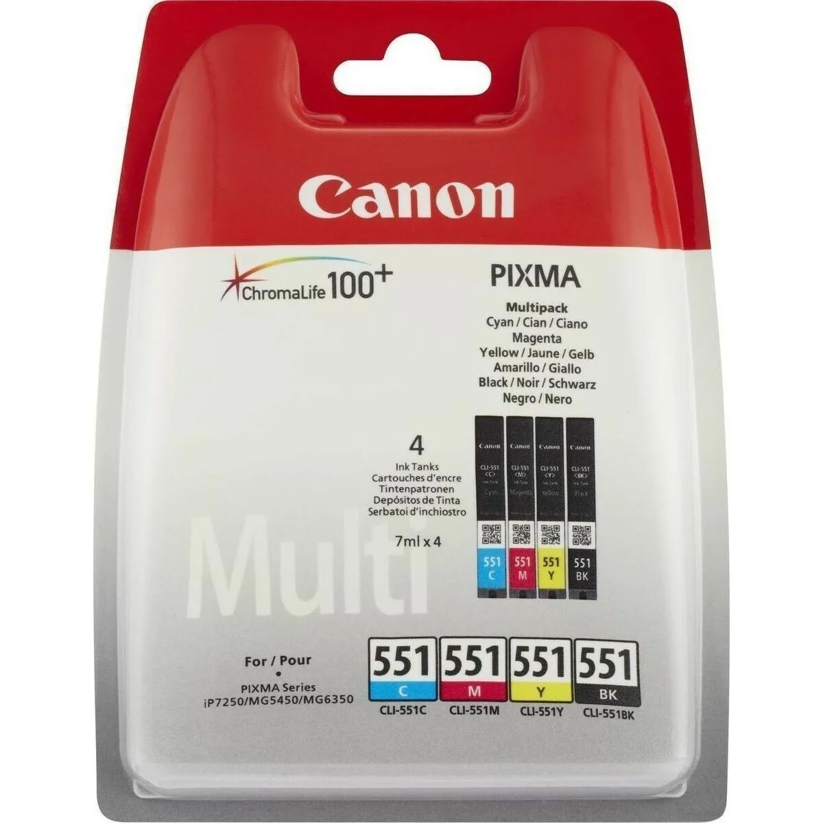 Canon CLI-551 Γνήσιο Πακέτο 4 Μελανιών Εκτυπωτή InkJet Κίτρινο / Κυανό / Ματζέντα / Μαύρο (6509B008) - Image 1