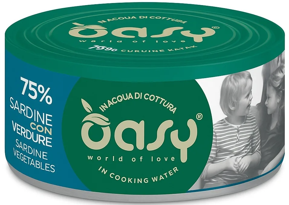 Oasy Love Υγρή Τροφή για Ενήλικες Γάτες σε Κονσέρβα με Σαρδέλα, Λαχανικά, Κρέας, Ψάρια και Ρύζι χωρίς Σιτηρά & Γλουτένη 70gr - Image 1