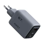 Aukey Φορτιστής Χωρίς Καλώδιο με Θύρα USB-A και 2 Θύρες USB-C 67W Power Delivery / Quick Charge 5.0 Γκρι (PA-C3)